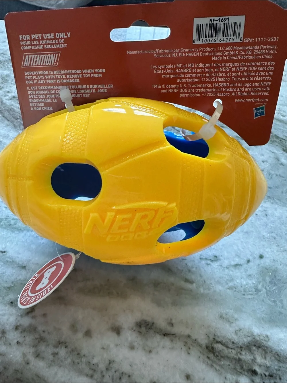 Nerf Blue and Yellow Football treat Dog Toy
